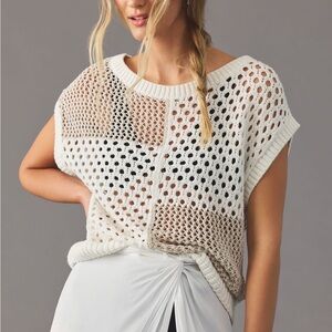 Women's White and Brown Knit Sweater by Anthropologie NWOT